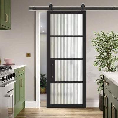 Chelsea Black Primed 4 Glazed Clear Light Panels Interior Door - 1981mm x 762mm -