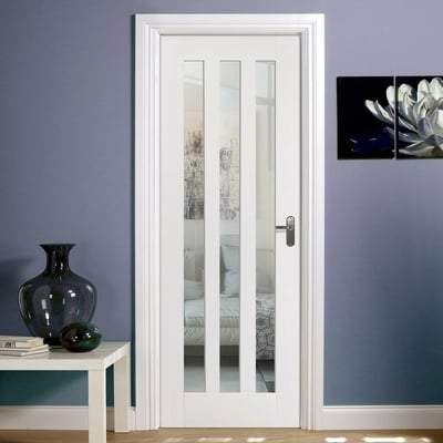 Utah White Primed 3 Glazed Clear Light Panels Interior Door - 1981mm x 838mm -