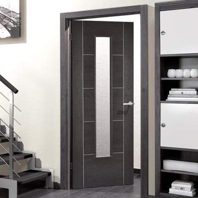Vancouver Dark Grey Laminated 1 Glazed Clear Light Panel Interior Door - 1981mm x 762mm -