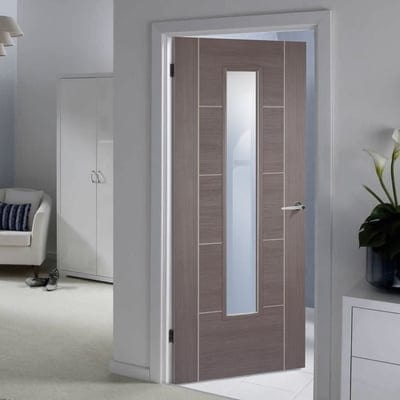 Vancouver Medium Grey Laminated 1 Glazed Clear Light Panel Interior Door - 1981mm x 686mm -
