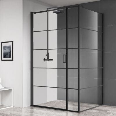 Velar+ Hinged Crittal Style Matt Black Shower Door w/ Pivot Opening - Bathrooms