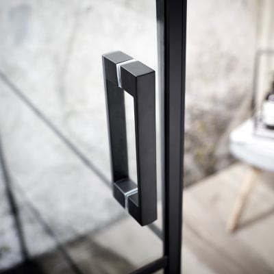 Velar+ Matt Black Hinge Corner Entry Door & Side Panel - 900 x 2000mm - Bathrooms