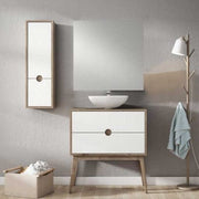 Kompass 2 Drawer Vanity Unit Oak/White & Lavabo Garbo Wash Basin - Bathrooms