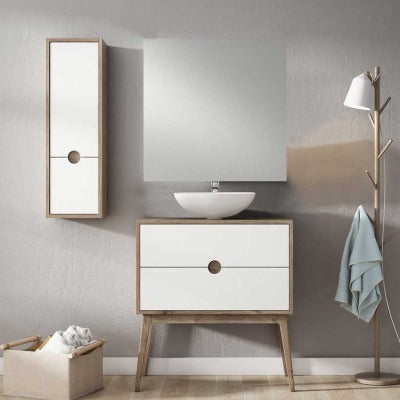 Kompass Tall Unit Oak/White - 300 x 250 x 960mm - Bathrooms
