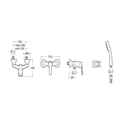 Victoria V2 Chrome Wall Mounted Shower Mixer Set - Bathrooms