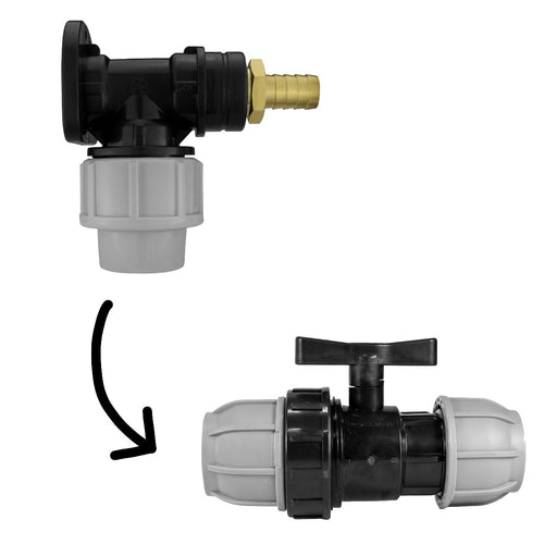 Wall Flange Kit 20mm MDPE + 1/2" Barb Outlet + In Line Valve - Home & Garden > Lawn & Garden Tech Hose & Fittings