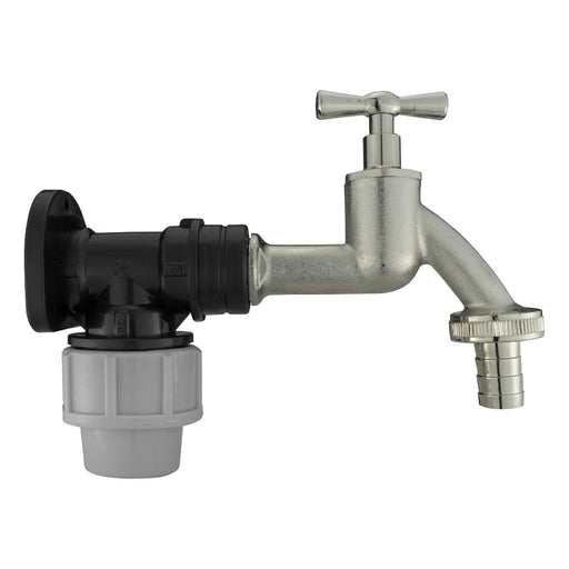 Wall Flange Kit 20mm MDPE + Bib Nickle Tap 1/2" Barb - Home & Garden > Lawn & Garden Tech Hose & Fittings