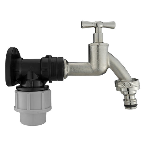 Wall Flange Kit 20mm MDPE + Bib Nickle Tap & Snap On - Home & Garden > Lawn & Garden Tech Hose & Fittings