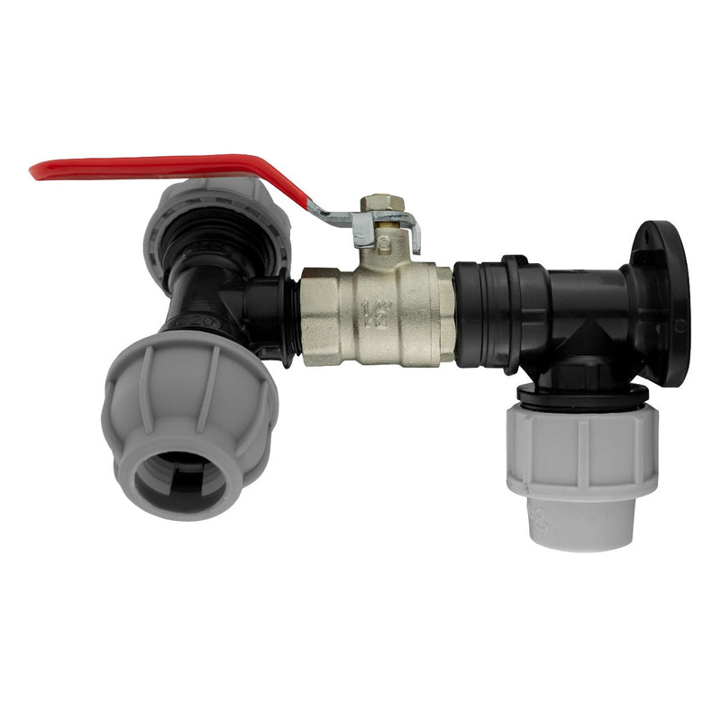 Wall Flange Kit 20mm MDPE - Lever Valve & 20mm MDPE Tee Outlet - Home & Garden > Lawn & Garden Tech Hose & Fittings