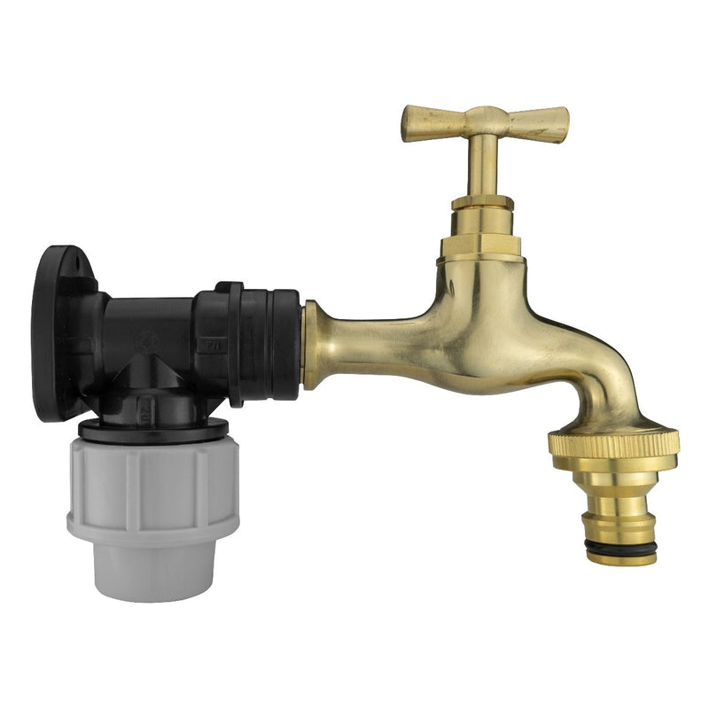 Wall Flange Kit 20mm MDPE - Polished Brass Bib Tap with Snap On - Home & Garden > Lawn & Garden Tech Hose & Fittings