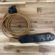Brown / Gold / Yellow Braided Fabric Decorative Extension Lead - 4 Gang Black Trailing Socket - Extension Leads