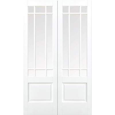 Downham White Primed 9 Glazed Clear Bevelled Light Panels Pair Interior Doors - 1981mm x 1219mm -