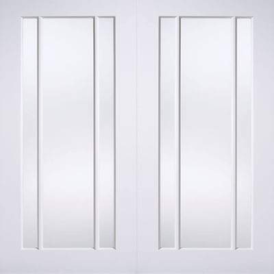 Lincoln White Primed 3 Glazed Clear Light Panels Pair Interior Doors - All Sizes - Doors