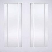 Lincoln White Primed 3 Glazed Clear Light Panels Pair Interior Doors - 1981mm x 914mm -