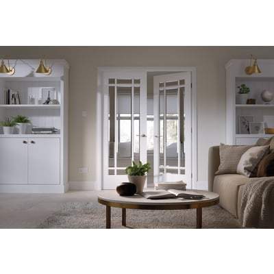 Manhattan White Primed 9 Glazed Clear Bevelled Light Panels Pair Interior Doors - All Sizes - Doors