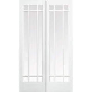 Manhattan White Primed 9 Glazed Clear Bevelled Light Panels Pair Interior Doors - 1981mm x 1219mm -