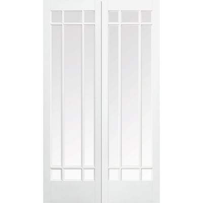 Manhattan White Primed 9 Glazed Clear Bevelled Light Panels Pair Interior Doors - 1981mm x 1219mm -