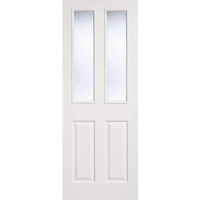 Moulded White Primed 2 Glazed Clear Light Panel Interior Door - All Sizes - Doors