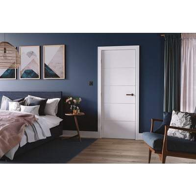 Moulded White Horizontal Four Line Primed Interior Door - All Sizes - Doors
