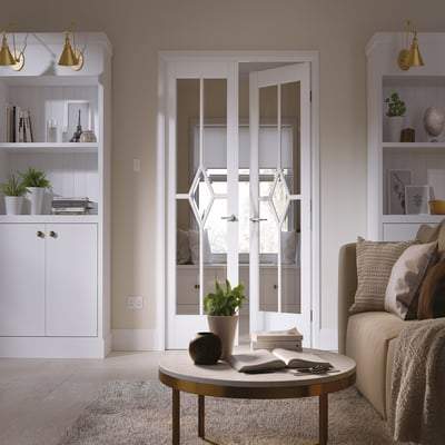 Reims White Glazed Clear Pair Primed Interior Doors - 1981mm x 1220mm -