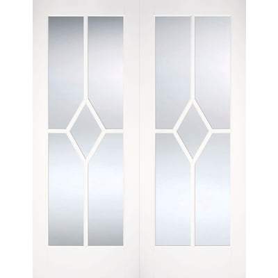 Reims White Glazed Clear Pair Primed Interior Doors - 1981mm x 1168mm -