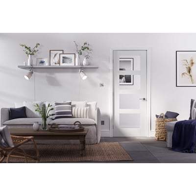 Shaker White Primed 4 Glazed Clear Light Panels Interior Door - 2040mm x 626mm -