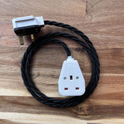 Black / Grey / White Braided Fabric Decorative Extension Lead - White 1 Gang Trailing Socket - Extension Leads