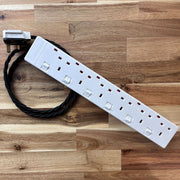 Black / Grey / White Braided Fabric Decorative Extension Lead - White 6 Gang Switched Trailing Socket - Extension Leads