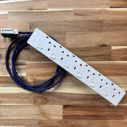 Blue / Purple Braided Fabric Decorative Extension Lead - White 6 Gang Switched Trailing Socket - Extension Leads