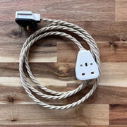 Cream / Linen Braided Fabric Decorative Extension Lead - White 1 Gang Trailing Socket - Extension Leads
