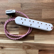 Pink Braided Fabric Decorative Extension Lead - White 4 Gang Trailing Socket - Extension Leads