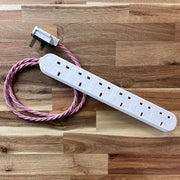 Pink Braided Fabric Decorative Extension Lead - White 6 Gang Trailing Socket - Extension Leads