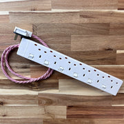 Pink Braided Fabric Decorative Extension Lead - White 6 Gang Switched Trailing Socket - Extension Leads