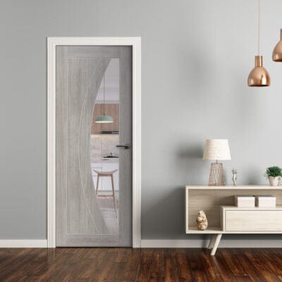 White Grey Salerno Internal Laminate Clear Glass Door - Doors
