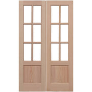 Pair of wooden doors with glass panels on a white background