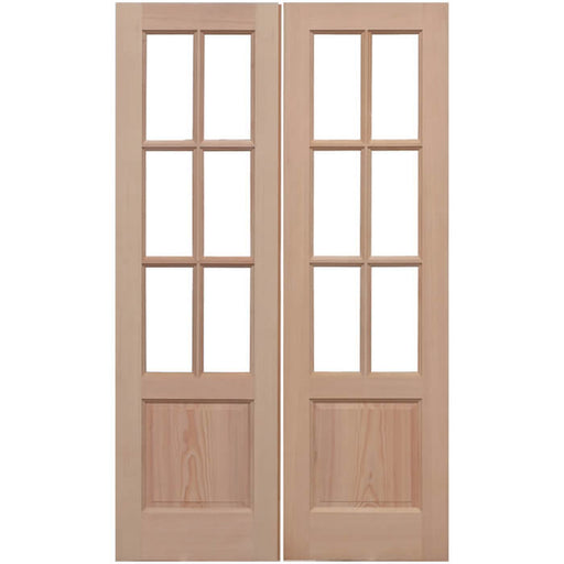 Pair of wooden doors with glass panels on a white background