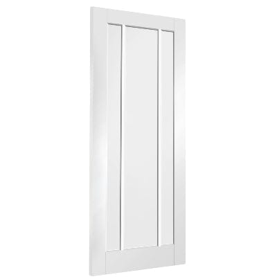 White door with a glass panel on a white background