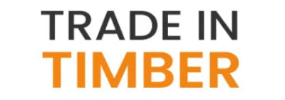 Logo with 'TRADE IN TIMBER' text in black and orange on a white background