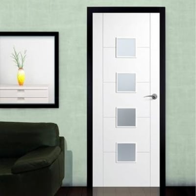 Vancouver White Primed 4 Glazed Frosted Light Panels Interior Door - All Sizes - Doors