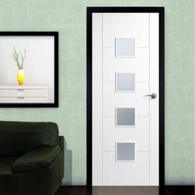 Vancouver White Primed 4 Glazed Frosted Light Panels Interior Door - 1981mm x 762mm - Doors