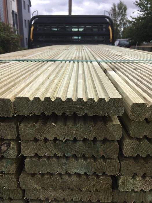 BULK BUY - Pack Of 25 x Treated Double Sided Decking 145 x 28 x 4800mm - £390 Inc Vat